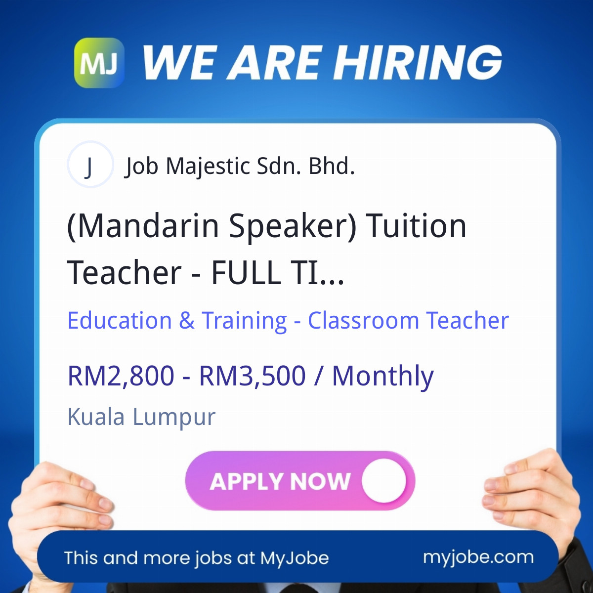 (Mandarin Speaker) Tuition Teacher - FULL TIME