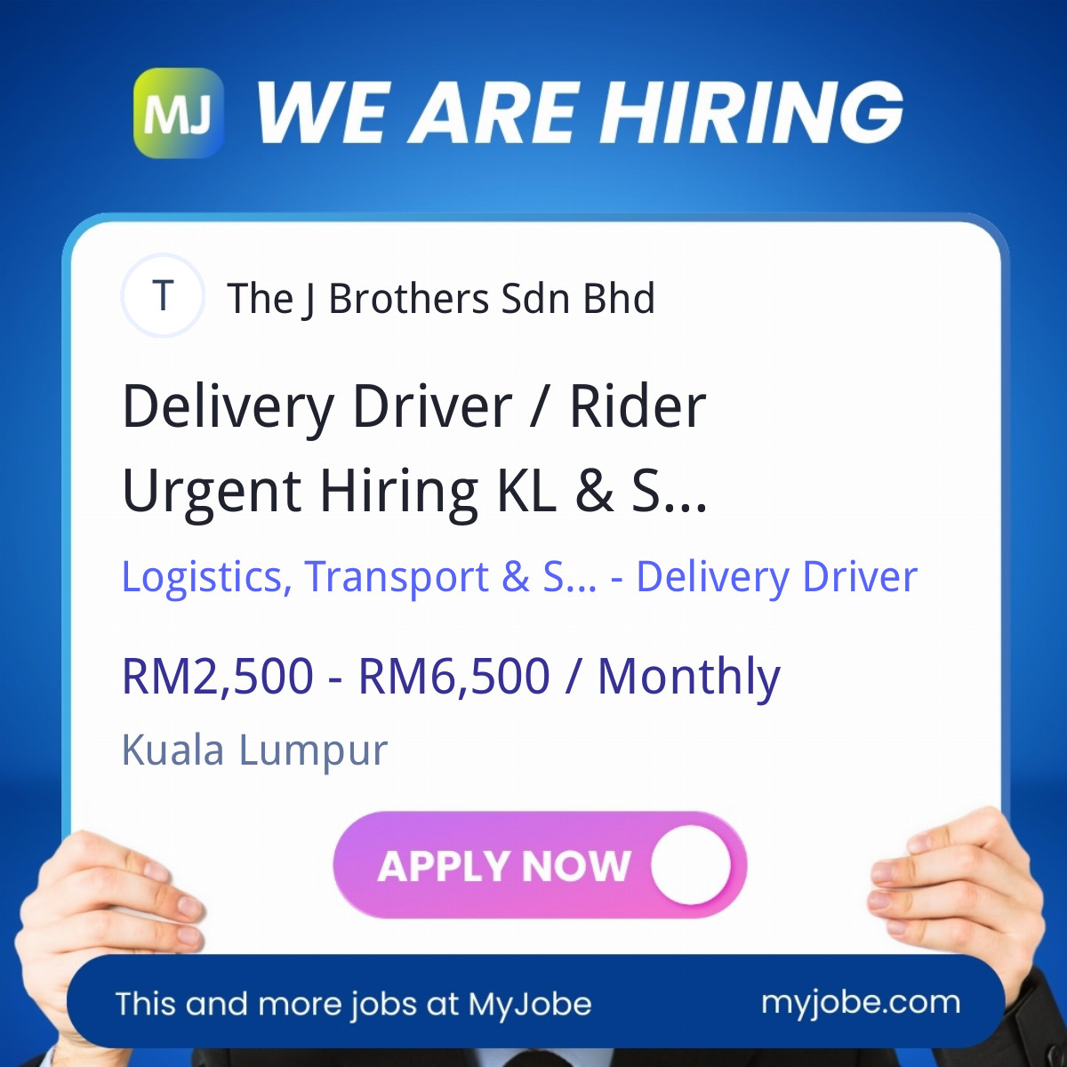 Delivery Driver / Rider Urgent Hiring KL & Selangor & Johor