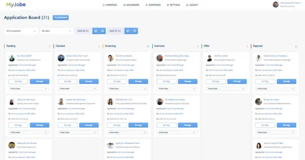 Kanban Board for Job Applicant Management
