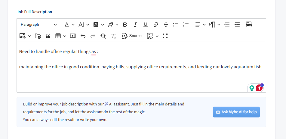 Sample of Job description