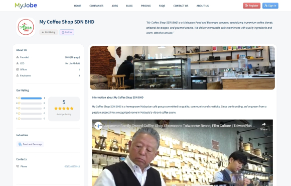 MyJobe Company page